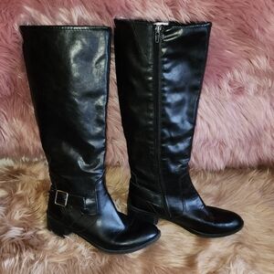 Black Over the Knee Boots with Smooth Leather and Rounded Toe